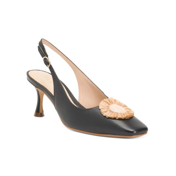 JACK ROGERS Black/Natural Made In Brazil Leather Brynn Slingback Pumps - Picture 1 of 2